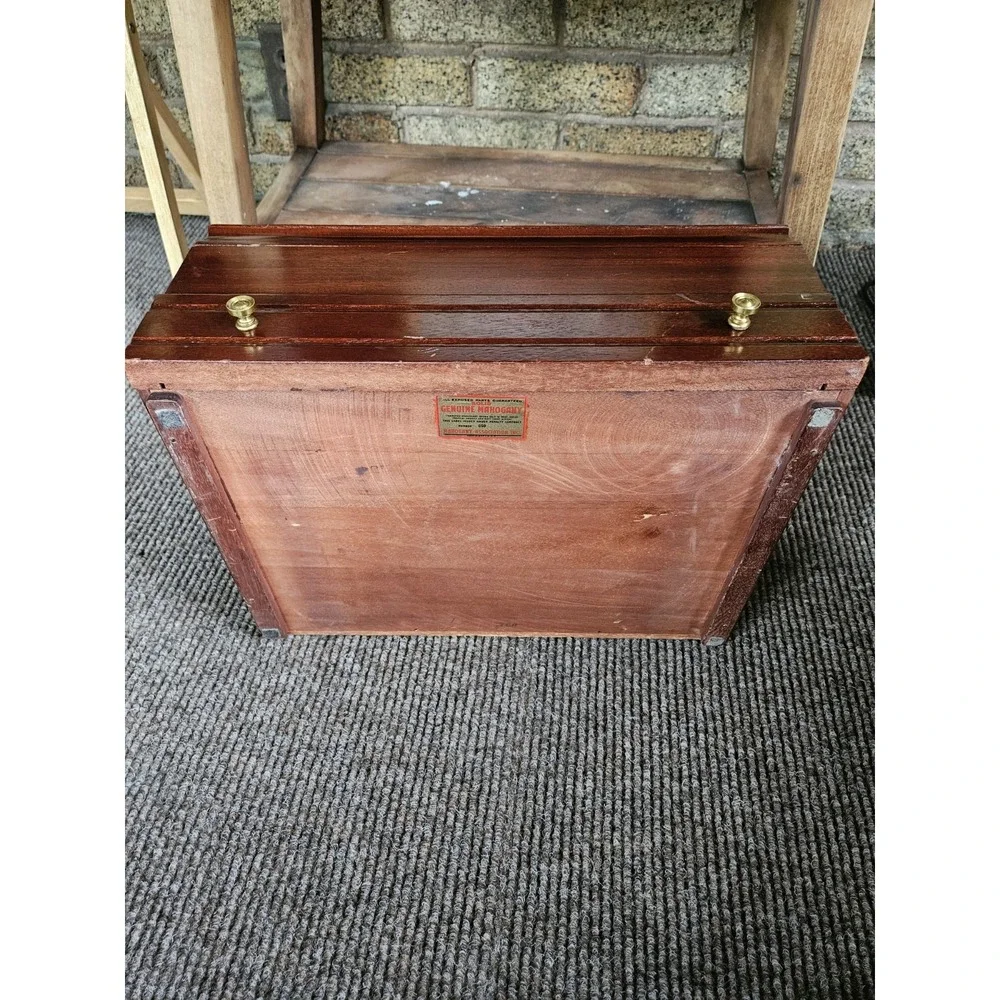 Vintage Solid Mahogany Silverware Chest Box Pacific Silver Cloth 2-Tier Drawer